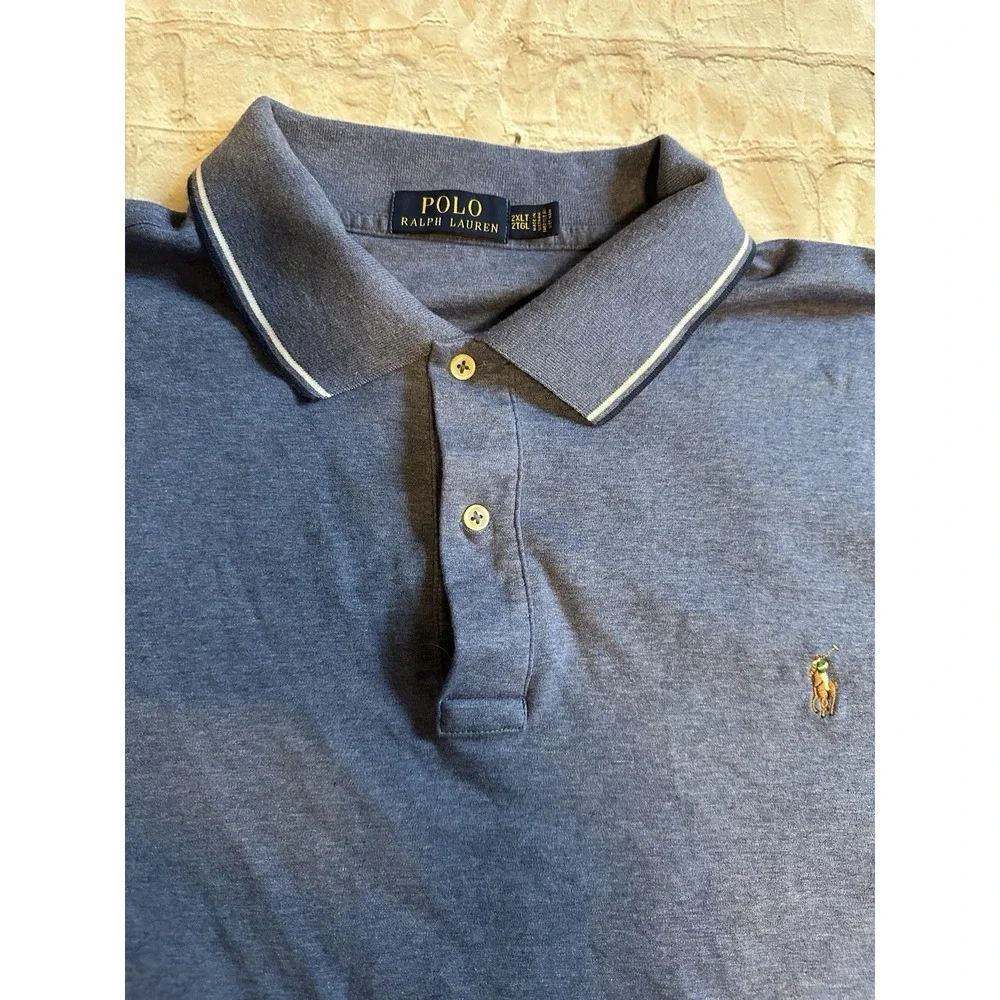 Polo Ralph Lauren Shirt Mens 2XLT Tall Blue Polo Flesh Pony Logo Preppy Sporty